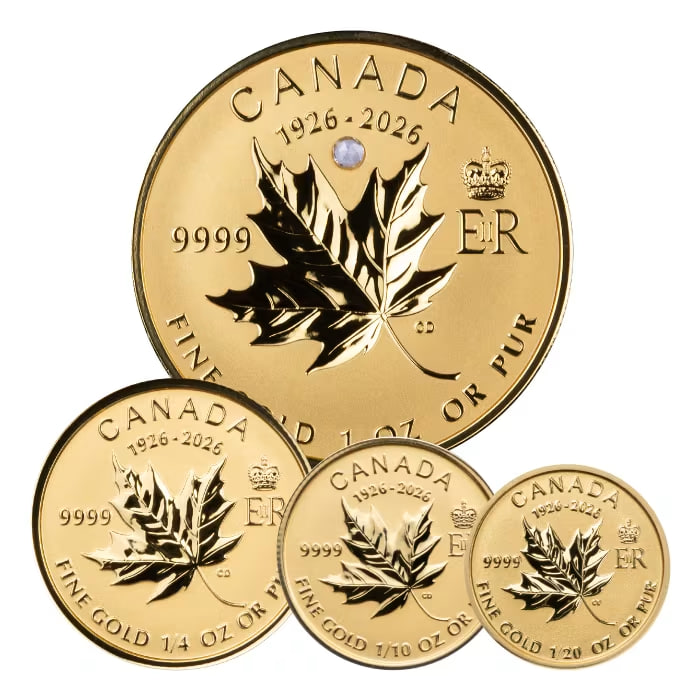 2026年 カナダ メイプルリーフ .9999 リバースプルーフ金貨 4枚セット