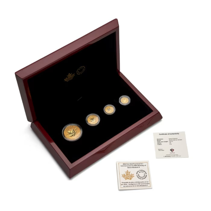 2026年 カナダ メイプルリーフ .9999 リバースプルーフ金貨 4枚セット